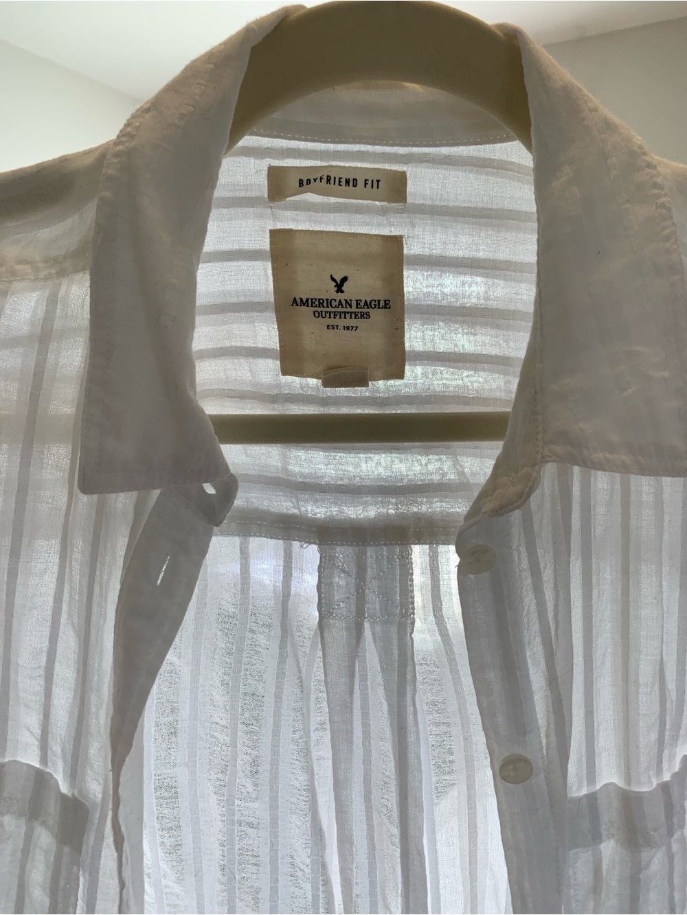 American Eagle Outfitters White Sheer Boyfriend Fit Shirt
